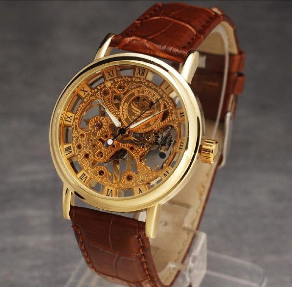 Stylish Leather Watch with Gold-Tone Stainless Dial &amp; Brown Strap Without Box